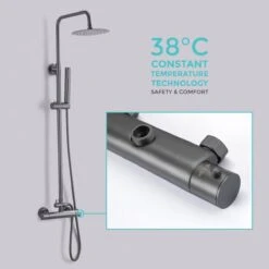 LOMAZOO Regendouche Met Thermostaatkraan - Douche Badkamer - Gun Metal / Antraciet [LYNN] -Badkamer Accessoires Winkel 1200x1200 2227