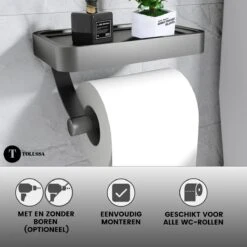 Tolussa Premium WC Rolhouder Zwart Met Plankje - Toiletrolhouder Zwart Met Plankje - Met En Zonder Boren -Badkamer Accessoires Winkel 1200x1200 236