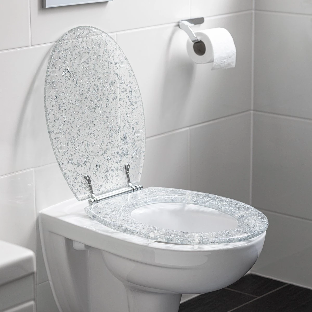Navaris Toiletbril Met Glitter Design - Transparante Wc-bril 42 X 36 X 4,5 Cm - Makkelijk Te Bevestigen 4 Navaris Toiletbril Met Glitter Design - Transparante Wc-bril 42 X 36 X 4,5 Cm - Makkelijk Te Bevestigen - Afbeelding 2
