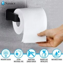 Sanics WC Rolhouder Zonder Boren - Toiletrolhouder Zelfklevend - Closetrolhouder Zwart/RVS -Badkamer Accessoires Winkel 1200x1200 266