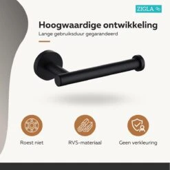 Zigla - WC Rolhouder – Toiletrolhouder – Toiletpapierhouder - WC Rol Houder – RVS – Zwart -Badkamer Accessoires Winkel 1200x1200 298