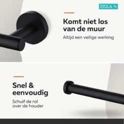 Zigla - WC Rolhouder – Toiletrolhouder – Toiletpapierhouder - WC Rol Houder – RVS – Zwart -Badkamer Accessoires Winkel 1200x1200 299