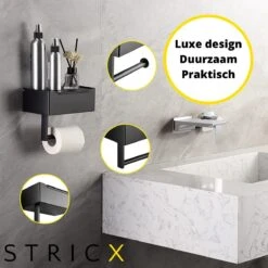 STRICX Toiletrolhouder - Zwart - Zonder Boren - Toilet Rol Houder Tissuebox - Zelfklevend - WC Rolhouder Met Opbergvak Voor Babydoekjes - Met Plankje - Toiletaccessoires -Badkamer Accessoires Winkel 1200x1200 305