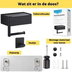 STRICX Toiletrolhouder - Zwart - Zonder Boren - Toilet Rol Houder Tissuebox - Zelfklevend - WC Rolhouder Met Opbergvak Voor Babydoekjes - Met Plankje - Toiletaccessoires -Badkamer Accessoires Winkel 1200x1200 306