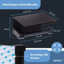Sanics WC Rolhouder Zwart – Toiletrolhouder Zonder Boren – Met Plankje - Zelfklevend - RVS -Badkamer Accessoires Winkel 1200x1200 307