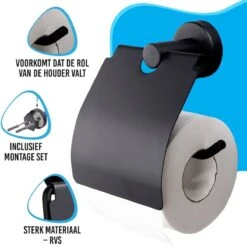 Sanics Toiletrolhouder Zwart Met Klep - WC Rolhouder RVS Inclusief Montage Set - Closetrolhouder -Badkamer Accessoires Winkel 1200x1200 319