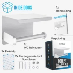 Strex WC Rolhouder Met Plankje - Zilver - Zelfklevend / Boren / Zonder Boren - Toiletrolhouder - WC Papier Houder -Badkamer Accessoires Winkel 1200x1200 337