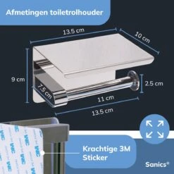 Sanics WC Rolhouder Zilver – Toiletrolhouder Zonder Boren – Met Plankje - Zelfklevend - RVS -Badkamer Accessoires Winkel 1200x1200 365