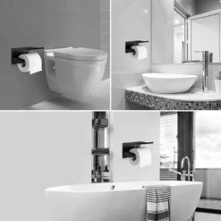 BOTC Toiletrolhouder Met Handdoekhaakjes - Toiletrolhouder - Toiletrolhouder - Zelfklevend / Boren / Zonder Boren - RVS - Zwart -Badkamer Accessoires Winkel 1200x1200 373