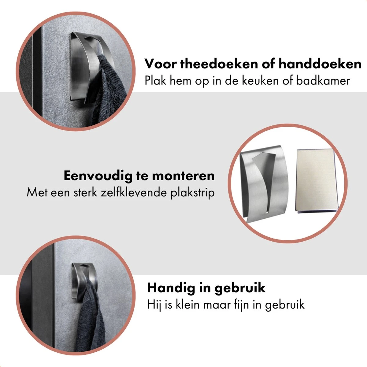 QUVIO Handdoek Houder RVS - Handdoek Of Theedoek Klem Met Plakstrip Voor In Keuken, Badkamer, Toilet Of Bijkeuken - Strak Design En Geen Schroeven Nodig - Staal - Klem - Theedoek 6 QUVIO Handdoek Houder RVS - Handdoek Of Theedoek Klem Met Plakstrip Voor In Keuken, Badkamer, Toilet Of Bijkeuken - Strak Design En Geen Schroeven Nodig - Staal - Klem - Theedoek - Afbeelding 4