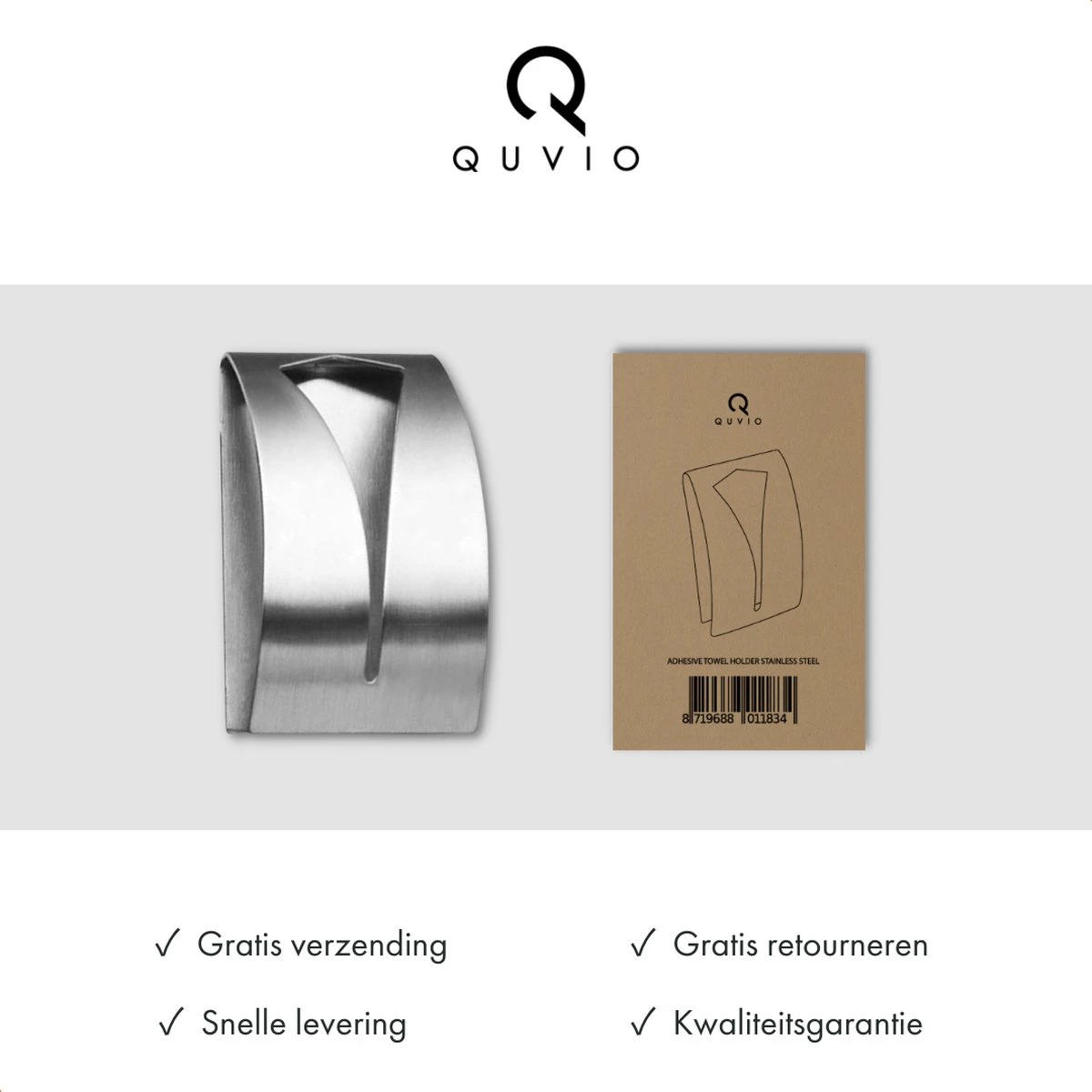 QUVIO Handdoek Houder RVS - Handdoek Of Theedoek Klem Met Plakstrip Voor In Keuken, Badkamer, Toilet Of Bijkeuken - Strak Design En Geen Schroeven Nodig - Staal - Klem - Theedoek 9 QUVIO Handdoek Houder RVS - Handdoek Of Theedoek Klem Met Plakstrip Voor In Keuken, Badkamer, Toilet Of Bijkeuken - Strak Design En Geen Schroeven Nodig - Staal - Klem - Theedoek - Afbeelding 7