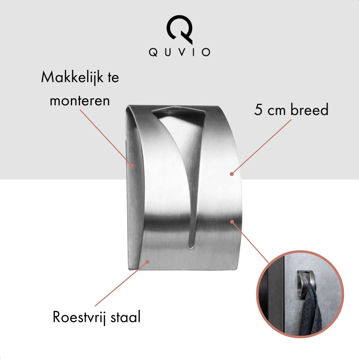 QUVIO Handdoek Houder RVS - Handdoek Of Theedoek Klem Met Plakstrip Voor In Keuken, Badkamer, Toilet Of Bijkeuken - Strak Design En Geen Schroeven Nodig - Staal - Klem - Theedoek 10 QUVIO Handdoek Houder RVS - Handdoek Of Theedoek Klem Met Plakstrip Voor In Keuken, Badkamer, Toilet Of Bijkeuken - Strak Design En Geen Schroeven Nodig - Staal - Klem - Theedoek - Afbeelding 8