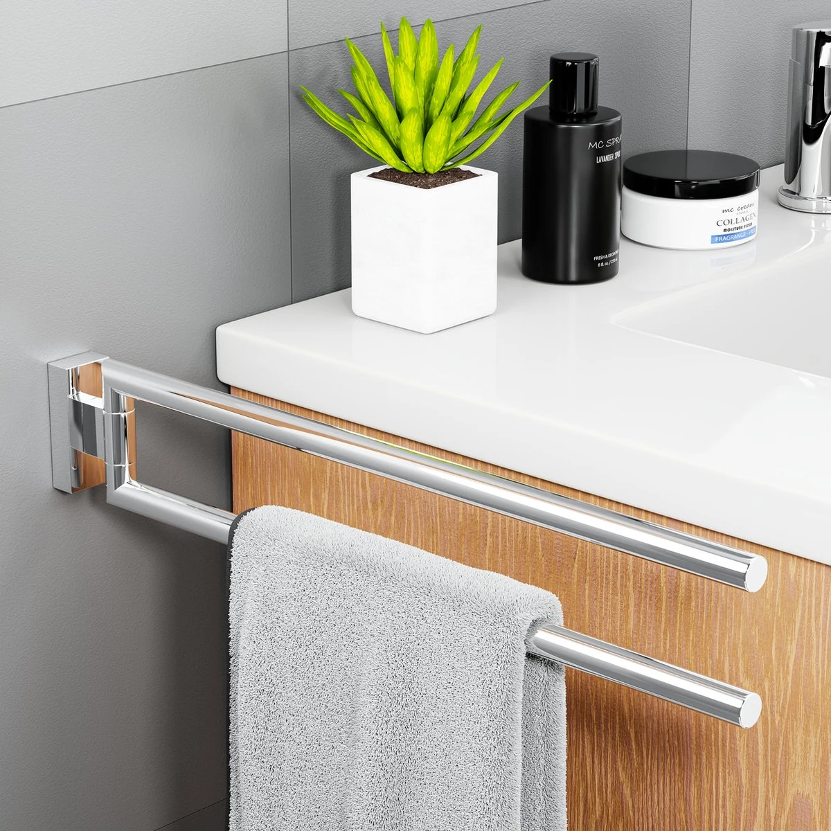 Nolad® Handdoekrek 2 Armig - Handdoekhouder - Handdoekenrek - RVS - Chroom 4 Nolad® Handdoekrek 2 Armig - Handdoekhouder - Handdoekenrek - RVS - Chroom - Afbeelding 2