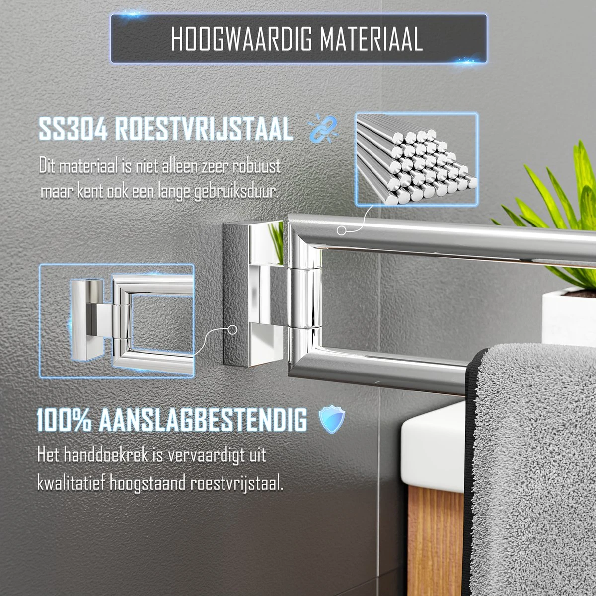 Nolad® Handdoekrek 2 Armig - Handdoekhouder - Handdoekenrek - RVS - Chroom 5 Nolad® Handdoekrek 2 Armig - Handdoekhouder - Handdoekenrek - RVS - Chroom - Afbeelding 3