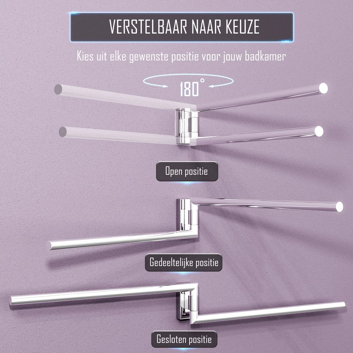 Nolad® Handdoekrek 2 Armig - Handdoekhouder - Handdoekenrek - RVS - Chroom 7 Nolad® Handdoekrek 2 Armig - Handdoekhouder - Handdoekenrek - RVS - Chroom - Afbeelding 5