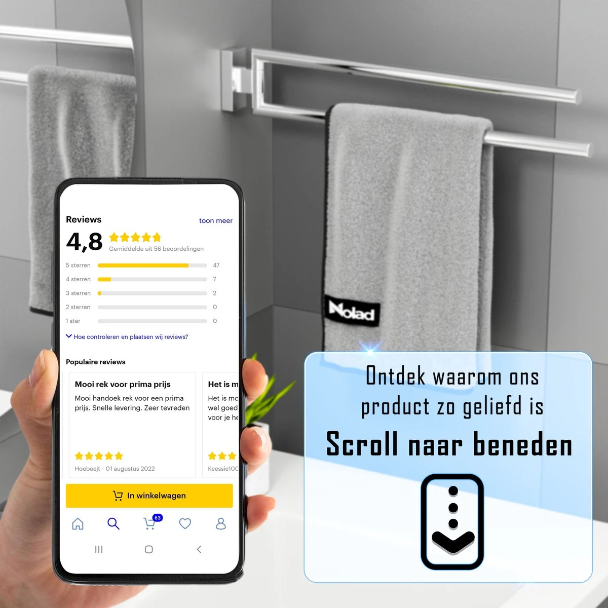 Nolad® Handdoekrek 2 Armig - Handdoekhouder - Handdoekenrek - RVS - Chroom 8 Nolad® Handdoekrek 2 Armig - Handdoekhouder - Handdoekenrek - RVS - Chroom - Afbeelding 6