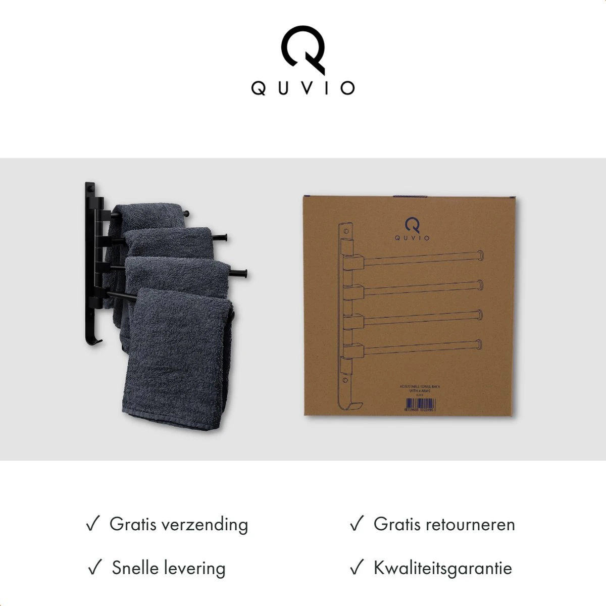 QUVIO Handdoekrek Met 4 Armen / Wandrek / Handdoekrek Keuken / Handdoekenrek Badkamer / Handdoekenrek / Handdoekrek / Handdoekrek Badkamer / Handdoekhaakjes / Handdoekhouder / Wandplank - Verstelbaar - Staal 10 QUVIO Handdoekrek Met 4 Armen / Wandrek / Handdoekrek Keuken / Handdoekenrek Badkamer / Handdoekenrek / Handdoekrek / Handdoekrek Badkamer / Handdoekhaakjes / Handdoekhouder / Wandplank - Verstelbaar - Staal - Afbeelding 8