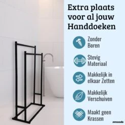 Mmoods XL Handdoekrek 2 Baren Badkamer Zwart - 25 X 50 X 86 Cm - Handdoekenrek Staand Keuken - Handdoekhouder Vrijstaand 2 Dragers -Badkamer Accessoires Winkel 1200x1200 441