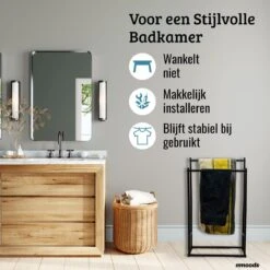 Mmoods XL Handdoekrek 2 Baren Badkamer Zwart - 25 X 50 X 86 Cm - Handdoekenrek Staand Keuken - Handdoekhouder Vrijstaand 2 Dragers -Badkamer Accessoires Winkel 1200x1200 442