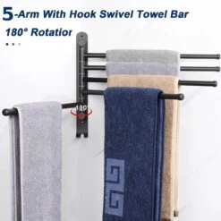 BOTC Handdoekrek - 5-armig Handdoekhouder - Handdoekstang - 180 Graden Verstelbaar - Badkamer - Zwart -Badkamer Accessoires Winkel 1200x1200 510