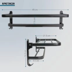 Vannons - Handdoekrek - Handdoekrek Badkamer - 2 Handdoeken - Handdoekrek Zelfklevend - Zwart -Badkamer Accessoires Winkel 1200x1200 536