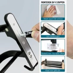 Vannons - Handdoekrek - Handdoekrek Badkamer - 2 Handdoeken - Handdoekrek Zelfklevend - Zwart -Badkamer Accessoires Winkel 1200x1200 542