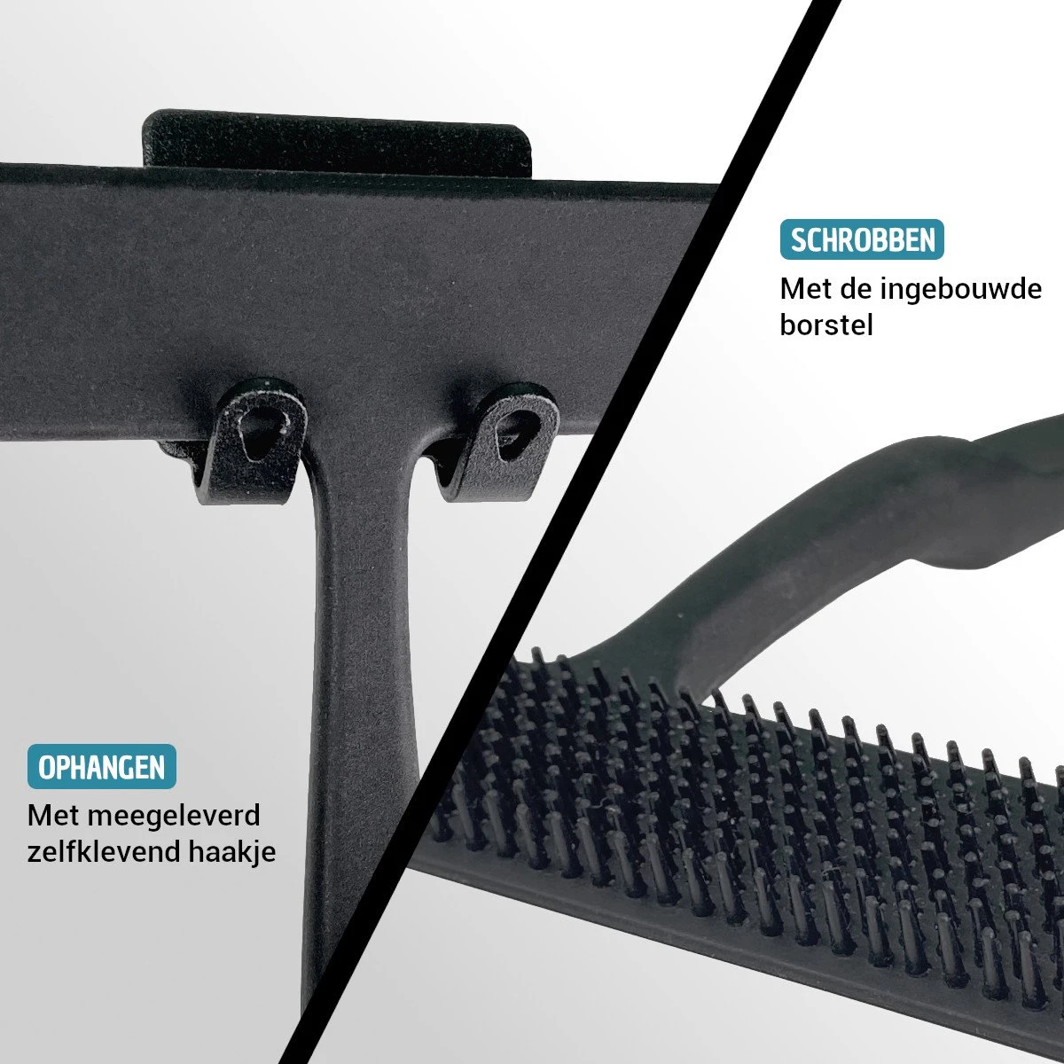 Vannons - Douchewisser Zwart - Douche Trekker Met Zelfklevende Ophanghaak - Met Borstel - Siliconen - Zwart 7 Vannons - Douchewisser Zwart - Douche Trekker Met Zelfklevende Ophanghaak - Met Borstel - Siliconen - Zwart - Afbeelding 5
