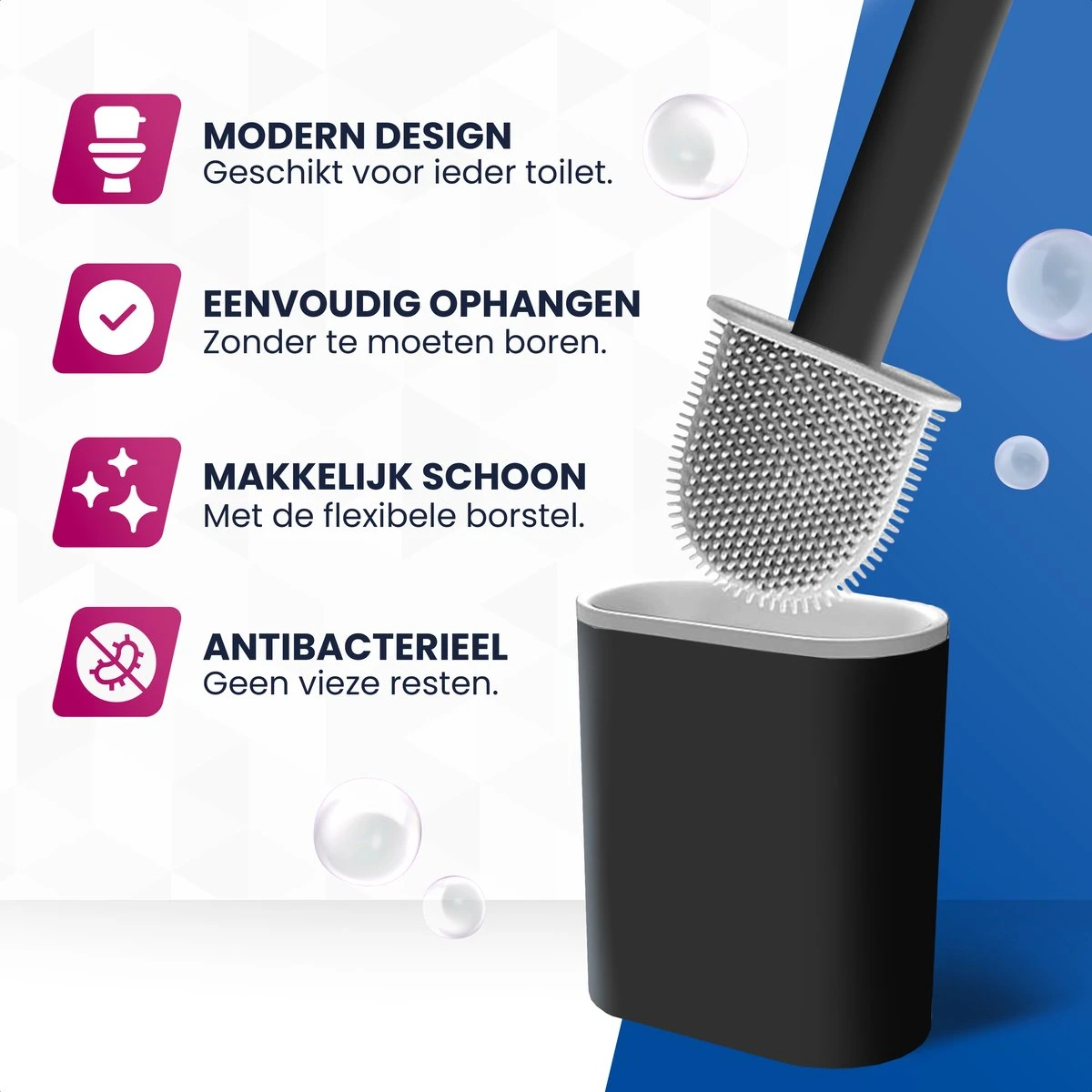 Roegaarden WC Borstel Met Houder – Toiletborstel – Siliconen – Vrijstaand En Hangend – Zwart 4 Roegaarden WC Borstel Met Houder – Toiletborstel – Siliconen – Vrijstaand En Hangend – Zwart - Afbeelding 2