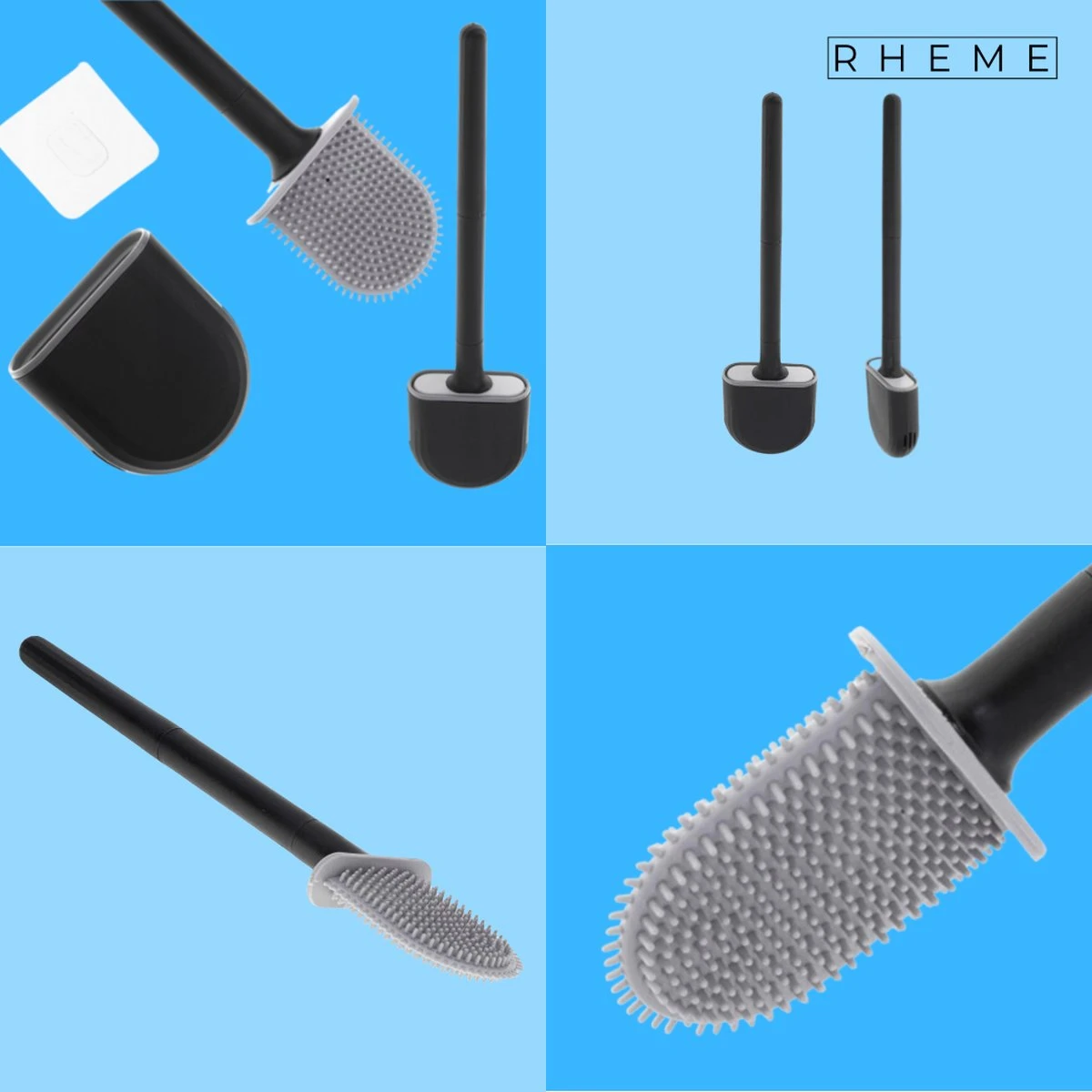 WC Borstel - Siliconen Borstel Met Houder - Hangend Met Plakstrip - Duurzaam Toilet Borstel - Zwart - Rheme 5 WC Borstel - Siliconen Borstel Met Houder - Hangend Met Plakstrip - Duurzaam Toilet Borstel - Zwart - Rheme - Afbeelding 3