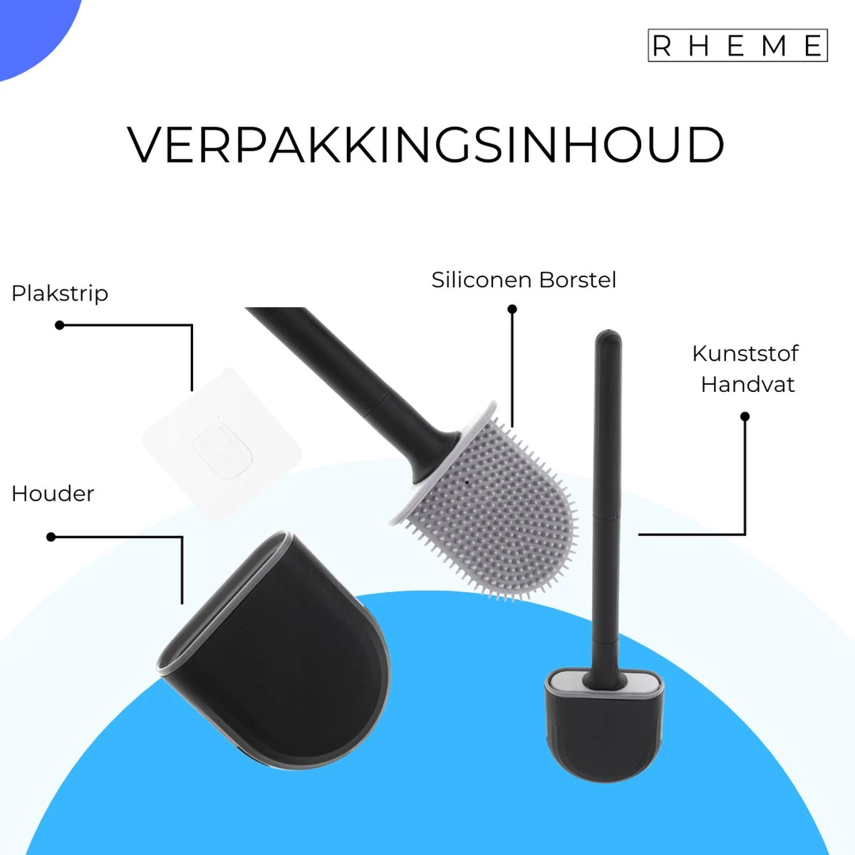 WC Borstel - Siliconen Borstel Met Houder - Hangend Met Plakstrip - Duurzaam Toilet Borstel - Zwart - Rheme 7 WC Borstel - Siliconen Borstel Met Houder - Hangend Met Plakstrip - Duurzaam Toilet Borstel - Zwart - Rheme - Afbeelding 5