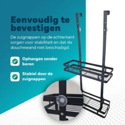 L'eauxe Doucherek Hangend Zonder Boren - Ophangbaar Badkamerrek Aan Douchewand - Opbergrek - Badkamer Accessoires - RVS - Zwart - Cadeau -Badkamer Accessoires Winkel 1200x1200 78