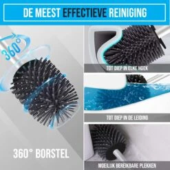 Strex Toiletborstel Siliconen Met Houder Zwart - Sneldrogend, Hygiënisch & Antibacteriële Werking - WC Borstel - Toilet Borstel Houder -Badkamer Accessoires Winkel 1200x1200 864