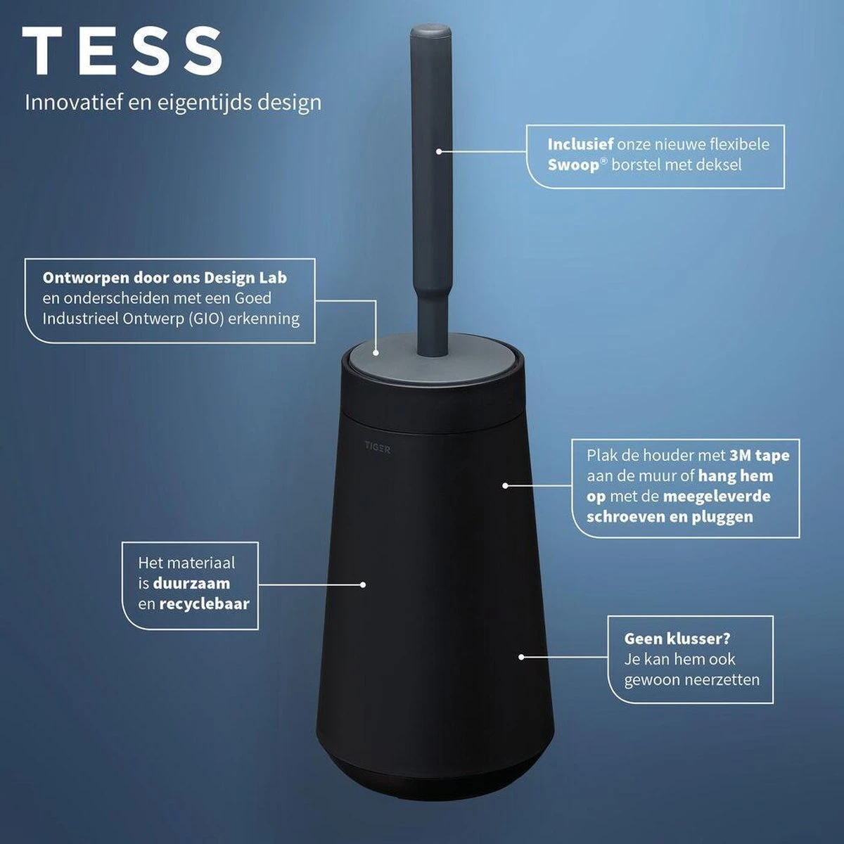 Tiger Tess - Toiletborstelhouder Met Swoop® Borstel Flexibel - Zwart / Antraciet 11 Tiger Tess - Toiletborstelhouder Met Swoop® Borstel Flexibel - Zwart / Antraciet - Afbeelding 9