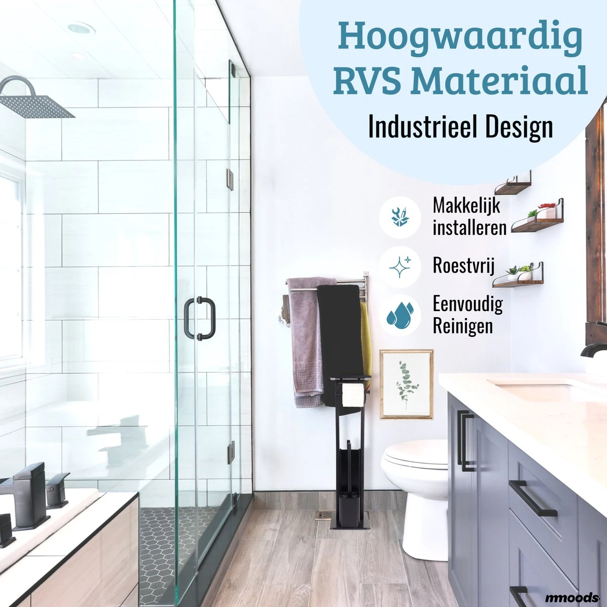 Mmoods Toiletbutler Zwart - WC Borstel Met Toiletrolhouder Vrijstaand - Toiletborstel Siliconen Industrieel Design Mmoods - Reserverolhouder Zonder Boren Staand Met Plankje RVS 8 Mmoods Toiletbutler Zwart - WC Borstel Met Toiletrolhouder Vrijstaand - Toiletborstel Siliconen Industrieel Design Mmoods - Reserverolhouder Zonder Boren Staand Met Plankje RVS - Afbeelding 6