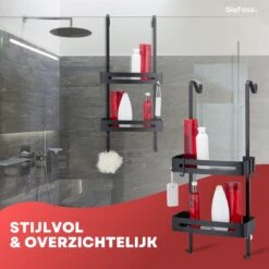 SIAFOSS Doucherek XL Zonder Boren Doucherek Hangend - 100% Stevig - 100% RVS - Hangend Badkamerrekje - Doucherek Aan Douchewand - Badkamer Accessoires - RVS Zwart - 2 Laags - Douchemand -Badkamer Accessoires Winkel 1200x1200 980