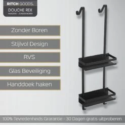 Merkloos Doucherek - Doucherek Zonder Boren - Doucherek Hangend - Zwart - RVS - Doucherekje - Badkamerrek - GRATIS DOUCHETIMER -Badkamer Accessoires Winkel 1200x1200 992
