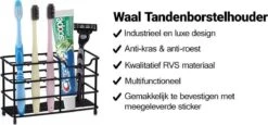Merkloos Waal - Tandenborstelhouder - Tandenborstel Doosje - Tandenborstel Koker - Industrieel - Zwart - RVS -Badkamer Accessoires Winkel 1200x561
