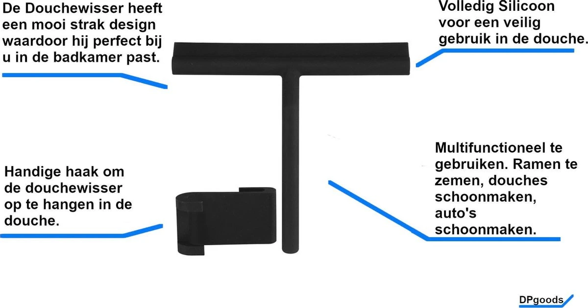 Merkloos Douchewisser Zwart Met Ophangsysteem Luxe –Trekker Douche - Siliconen 7 Merkloos Douchewisser Zwart Met Ophangsysteem Luxe –Trekker Douche - Siliconen - Afbeelding 5