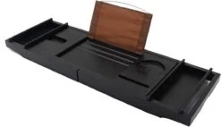 Merkloos Decopatent® Badplank - Uitschuifbaar 75 -> 110 Cm - Verstelbaar Bamboe Badrekje Voor In Bad - Boekenhouder - Tablethouder - Zwart -Badkamer Accessoires Winkel 1200x691