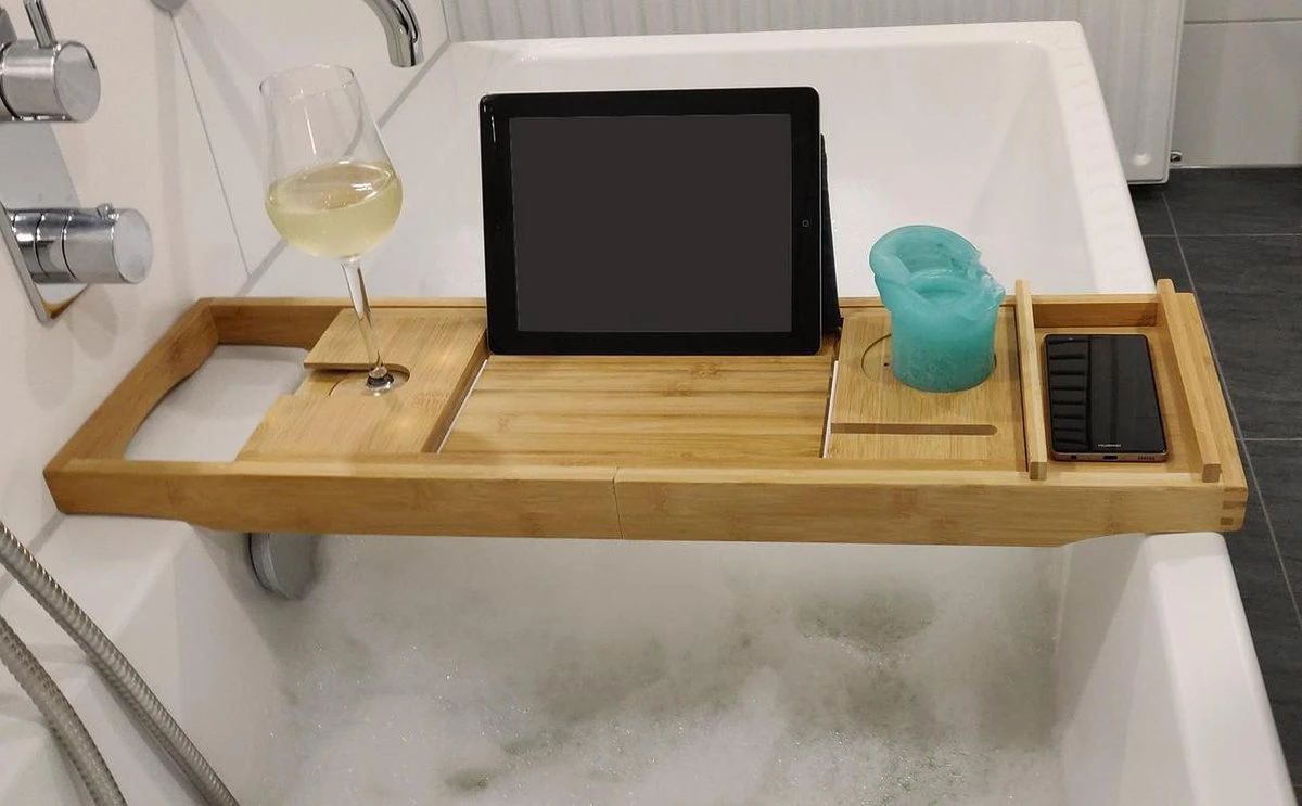 IVOL Badplank Bamboe - Badplank Hout Met Badrek Houders - Uitschuifbaar - 75 Tot 110 Cm 11 IVOL Badplank Bamboe - Badplank Hout Met Badrek Houders - Uitschuifbaar - 75 Tot 110 Cm - Afbeelding 9