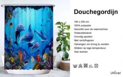 Ulticool Douchegordijn - Dolfijn Zee Vissen Aquarium - 180 X 200 Cm - Semi Transparant - Met 12 Ringen Wit - Anti Schimmel - Blauw -Badkamer Accessoires Winkel 1200x749 2