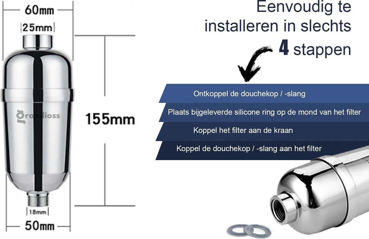 Universele Douchefilter Met Anti Kalk Filter En 15 Filtratie Lagen 6 Universele Douchefilter Met Anti Kalk Filter En 15 Filtratie Lagen - Afbeelding 4