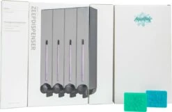 Aquathof, Zeepdispenser, RVS Kleur, 4 Kamer, 4 Reservoirs, 4x500ml, Hangend - Wandmontage -Badkamer Accessoires Winkel 1200x783 1