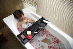 Merkloos Decopatent® Badplank - Uitschuifbaar 75 -> 110 Cm - Verstelbaar Bamboe Badrekje Voor In Bad - Boekenhouder - Tablethouder - Zwart -Badkamer Accessoires Winkel 1200x800 35