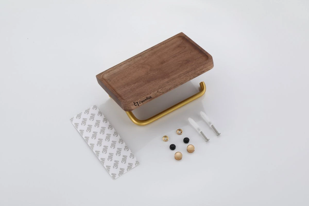 Lopoleis WC Rolhouder – Luxe Toiletrolhouder Walnoothout – Goud – Zelfklevend – WC Rolhouder Zonder Boren – Toiletrolhouder Met Plankje – WC Rolhouder Goud – Badkamer Accessoires 5 Lopoleis WC Rolhouder – Luxe Toiletrolhouder Walnoothout – Goud – Zelfklevend – WC Rolhouder Zonder Boren – Toiletrolhouder Met Plankje – WC Rolhouder Goud – Badkamer Accessoires - Afbeelding 3