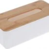 Merkloos Tissuedoos/tissuebox Rechthoekig Van Kunststof Met Bovenkant Van Bamboe Hout 26 X 13 Cm Wit -Badkamer Accessoires Winkel 1200x824 1