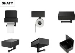 SHATY® WC Rolhouder - Toiletrolhouder - Opbergvak - Bakje - Plankje - Zonder Boren- WC Papier Houder - Toilet Papier Houder - Zwart - Badkameraccessoire - Toiletaccessoire - Inclusief Handoekhaak -Badkamer Accessoires Winkel 1200x856