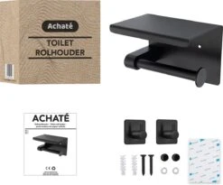 Toiletrolhouder Met Plankje - Zelfklevend Of Boren - WC Rolhouder - Incl. Handdoekhaakjes - Zwart -Badkamer Accessoires Winkel 1200x994