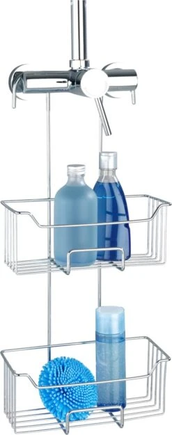 WENKO Doucherek Milo 2-laags 25x55cm RVS Glanzend - Doucherek Zonder Boren - Doucherek Hangend -Badkamer Accessoires Winkel 474x1200