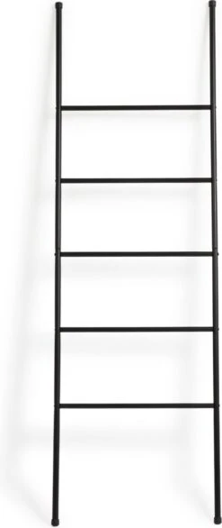 Lifa Bathing Handdoekladder - Multifunctionele Handdoekenrek - Zwarte Handdoekhouder - Staand - 5 Treden - Metaal - Voor Kleding, Handdoeken En Beddengoed - Badkamer, Keuken En Woonkamer - 50 X 160 Cm -Badkamer Accessoires Winkel 506x1200
